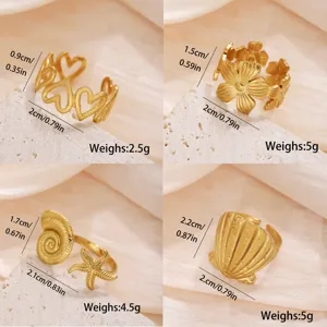 Vergoldete Edelstahl offene verstellbare Ringe mit Herz Blume Muschel Motiven für Damen