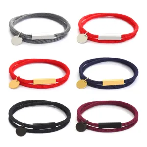 Bracciale Unisex in Corda di Milano Magnetica Rettangolare in Acciaio Inossidabile Cordino Intrecciato Etichetta Rotonda Gioielli Moda