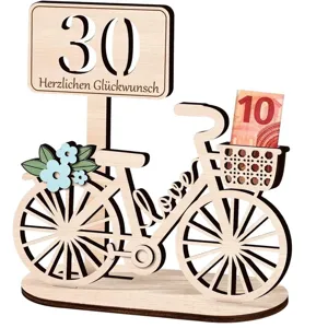 Soporte de regalo de dinero de madera en bicicleta para 30 cumpleaños decoración de mesa
