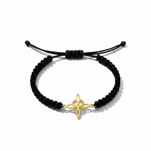 Roestvrij staal heksenknoop hanger handgemaakt zwart gevlochten touw verstelbare armband