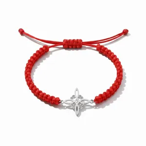 Rood Geweven Verstelbare Armband Hanger Heks Knoop Roestvrij Staal Dames Sieraden
