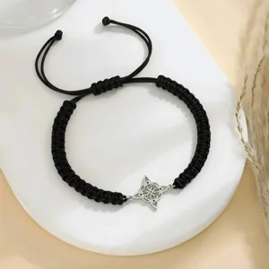 Roestvrij staal heksenknop hanger handgemaakt geweven verstelbaar zwart armband vrouwen
