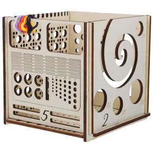 Wooden yarn storage organizer box multi-functional knitting tool holder with gauge holes