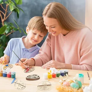 Kit de bricolage peinture œufs de Pâques en bois avec pots de peinture pour enfants et famille