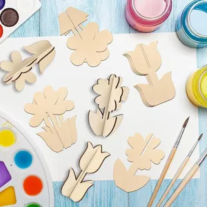 Kit de bricolage puzzle fleurs 3D en bois pour peinture enfants et décoration de table maison.