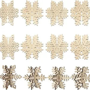 Creative 3D wooden snowflake ornament for Christmas tree decor, DIY puzzle hanging tabletop display.