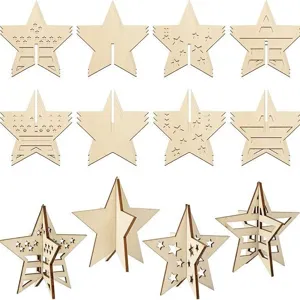 Wooden 3D star puzzle decoration, DIY flat pack wooden star ornament for desktop party decor.
