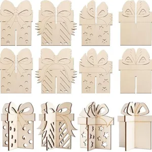 Wooden 3D Gift Box Puzzle Ornaments DIY Laser Cut Desktop Decor for Party Supplies