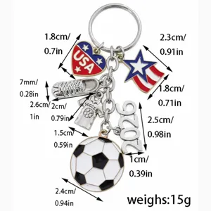 Metal soccer keychain with 2026 and USA flag charms, stylish sports gift for fans.