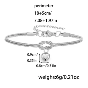 Roestvrijstalen hart knoop slangketting armband, stijlvolle sieraden voor dames en heren.