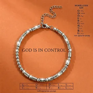 Edelstahl Morsezeichen Armband mit Metallrohren und Perlen, inspirierender Schmuck.