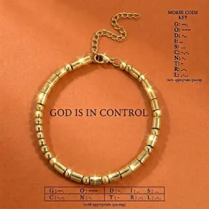 Edelstahl Morsezeichen Armband God Is In Control Retro Metallrohr Perle Verstellbare Kette Armband Für Damen Schmuck
