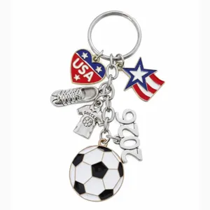 2026 Soccer Keychain USA Flag Star Metal Pendant Sports Bag Charm Fan Gift Keyring