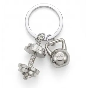 Fitness dumbbell keychain gym men sports style metal pendant detail view key ring accessory