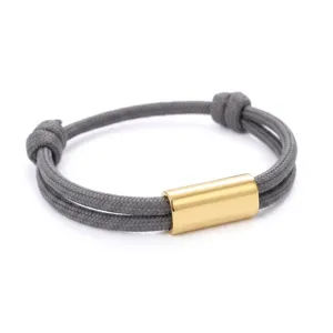 Stainless steel metal tube grey paracord adjustable bracelet minimalist handmade jewelry item
