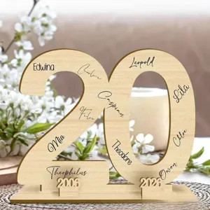Wooden number 20 sign personalized family names birthday anniversary tabletop decor gift piece