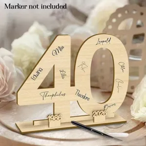 Wooden number 40 sign plaque personalized guestbook birthday party table desk decor item