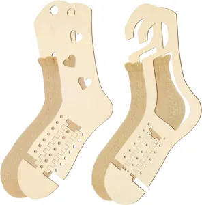 Wooden sock blockers for knitting, DIY wooden sock display models with knit socks for display and craft.
