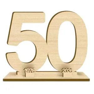 Wooden Number 50 Anniversary Table Sign Desktop Decoration Party Display Prop Stand