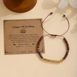 Pulsera trenzada de cuentas de piedra natural y tubos dorados, regalo de cumpleaños mujer