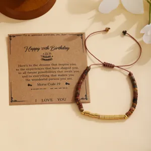 Pulsera trenzada de piedra natural y cuentas de acero inoxidable código Morse regalo