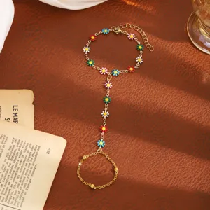 Pulsera de dedo margarita esmalte color caramelo cadena de mano joyería mujer