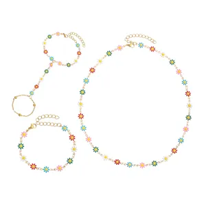 Encantador conjunto de joyas de margarita colorida de verano collar pulsera mujer