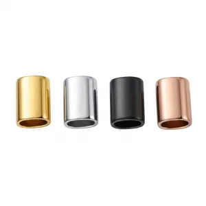 Stainless steel tube charms, metal cylinder beads in assorted metallic finishes for DIY jewelry.
