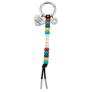 Colorful beaded keychain with 2026 charm and heart pendant, graduation gift accessory.
