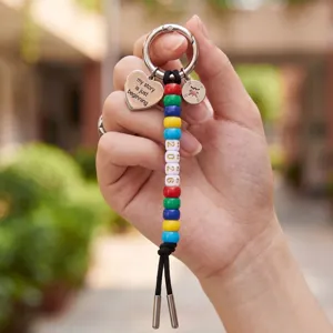 Colorful beaded keychain with 2026 charm, heart pendant and compass, graduation gift.