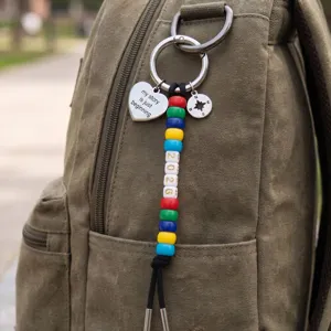 2026 Graduation Season Heart Compass Keychain Colorful Bead Bag Pendant Stainless Steel Inspirational Jewelry Gift For Graduates