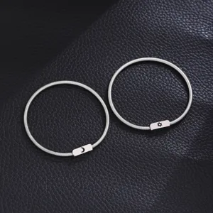 Minimalist Stainless Steel Spring Coil Couples Bracelets Sun Moon Heart Shape Pattern Matching Cuff Bangle Jewelry Gift For Lovers