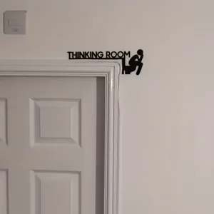 Metal door corner decor, thinking room funny sign, indoor wall art hanging pendant.