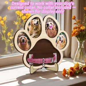 Cadre photo commémoratif pour animal de compagnie en bois présentoir collier de chien forme de patte