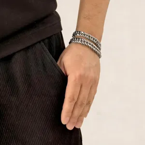 Herren Hip-Hop Kubanische Kette Armband, Edelstahl Punk Doppelring Armschmuck Modisch.