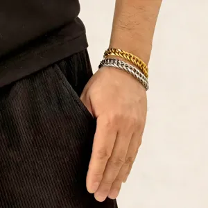 Herren Edelstahl Kubanische Kette Armband Doppelter Lagen Hip Hop Punk Schmuck Stil