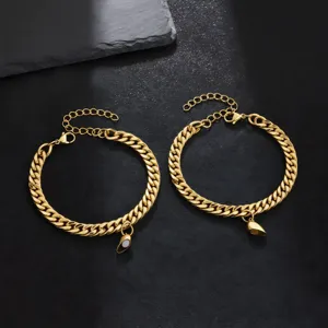 Stainless steel magnetic heart couple Cuban chain bracelets set for men and women fashion jewelry