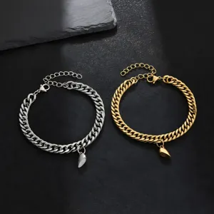 Stainless Steel Heart Magnet Couple Bracelets Punk Cuban Link Chain Matching Bracelet Set For Men Women Gift Jewelry