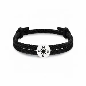 Schwarzes geflochtenes Seil Kompass Armband minimalistischer Armschmuck modisches Geschenk