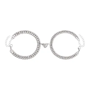 Stainless steel magnetic couple Cuban chain bracelets pair for men and women fashion jewelry