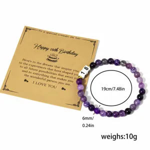 Pulsera elástica de cuentas de amatista natural con tarjeta de cumpleaños 19cm 6mm regalo mujer