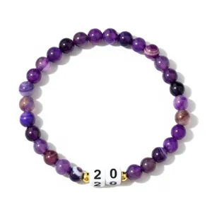 Pulsera de cuentas de amatista natural con número 20 cristal elástico regalo de joyería