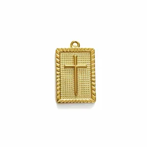 Collar con colgante cuadrado de cruz de acero inoxidable dorado, joyería de moda tendencia.