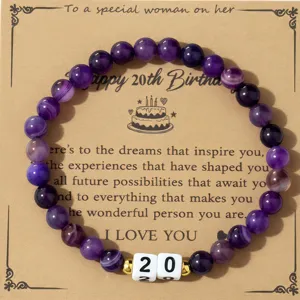 Pulsera Elástica de Cuentas de Piedra de Amatista Natural Cumpleaños Elegante Geométrico Hecho a Mano Con Tarjeta de Felicitación Regalo de Cumpleaños para Mujer
