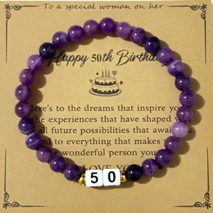 Elegante Pulsera de Cuentas de Amatista Natural Regalo para 50 Años Cumpleaños Mujer