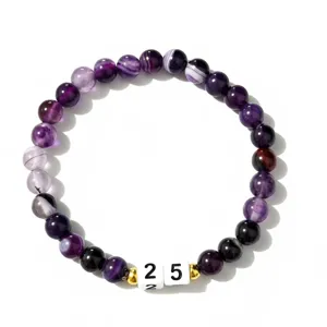 Pulsera elástica de cuentas de amatista natural con abalorios numéricos, regalo de cumpleaños.