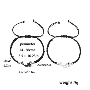 Detalles de talla de pulsera pareja trenzada pez yin yang, perímetro 14-26cm, peso 9g.