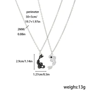 Collar de pareja de peces Yin Yang colgante cadena plateada joyería de amistad regalo para parejas