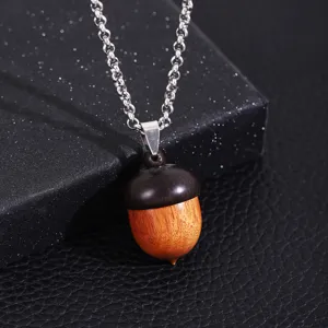 Edelstahl Kette Holz Eichel Halskette Parfum Aufbewahrung Anhänger Damen Herren Schmuck