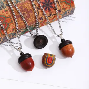 Edelstahl Holz Tannenzapfen Eichel Anhänger Kette Parfüm Aufbewahrung Medaillon Schmuck Urne Diffusor Halskette Für Herren Damen